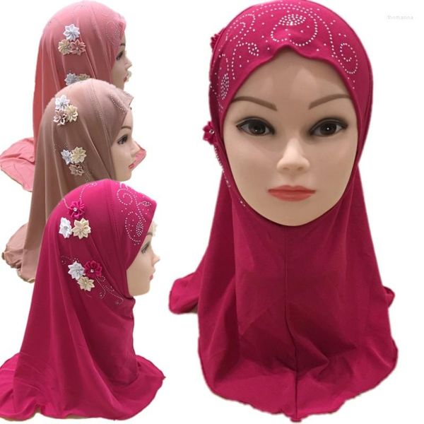 Этническая одежда мода детские дети девочки мусульманские исламские арабские цветочные стразы Хиджаб Шляпа Турбан