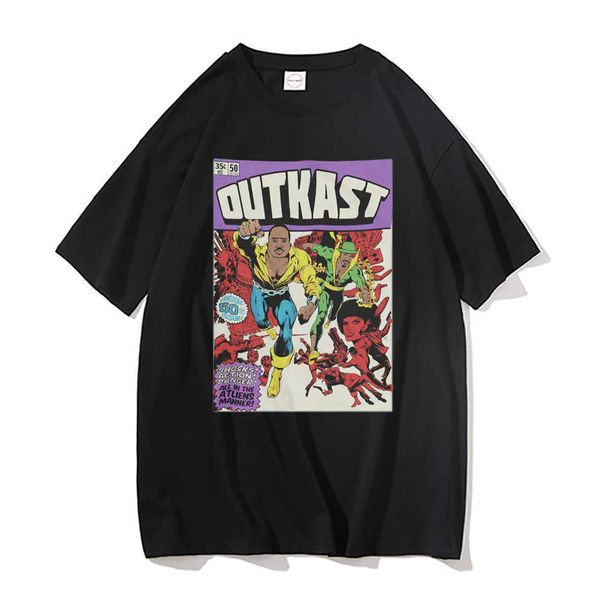 Мужские футболки Outkast Inspired Comic Book Rap Футболка с графическим принтом Мужчины Женщины Винтажная футболка Мужская хлопковая футболка большого размера Мужские футболки в стиле хип-хоп J230217