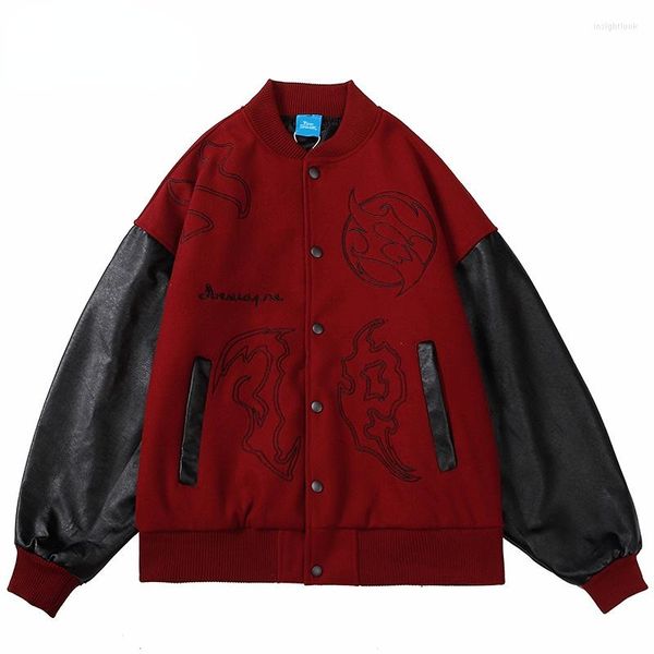 Jackets masculinos Heeneberry Streetwear Bomber Borderyery Graphic Baseball Retro Patchwork Varsity Coat Harajuku Short