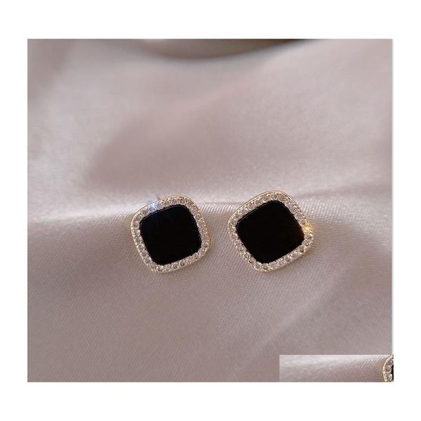 Charme Rhinestone Black Square Charms Brincos de Personalidade Coreana de Personalidade Coreana Brincho Pequeno para Mulheres Presente de Anniversary Drop DHNWP