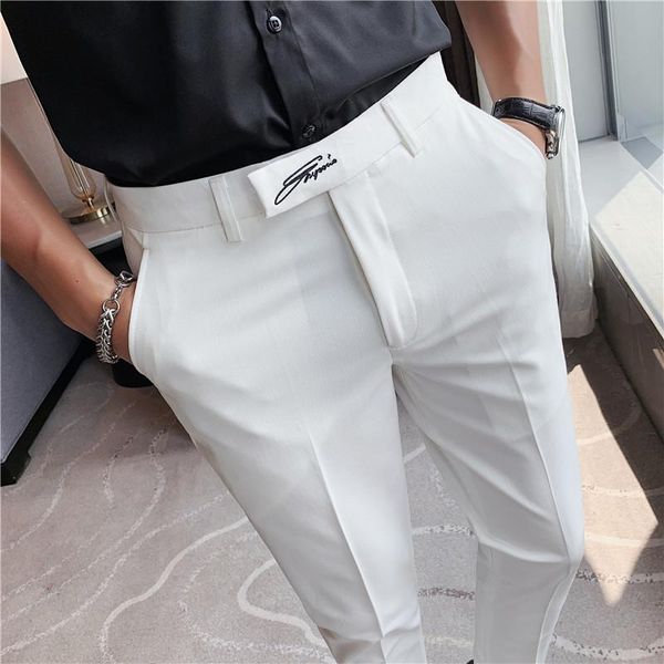 Ternos masculinos Blazers Men Business Suje calça masculina moda casual bordado social calças brancas Banquete de casamento formal Banquetes de casamento preto