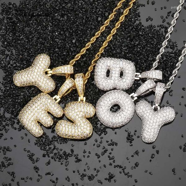 Collane con ciondolo A-Z Nome personalizzato Lettere a bolle Fascino per uomo Donna Oro argento Colore zircone cubico Regalo di gioielli da uomo Hip Hop