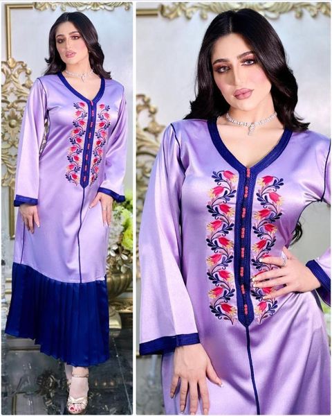 Abbigliamento etnico 2023 Musulmano Dubai Abaya Donna Manica lunga Marocchino Caftano Abiti da sera Eid Abito modesto Djellaba Femme Vestaglie