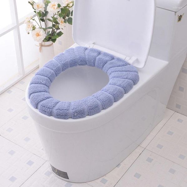 Tuvalet koltuk kış sıcak kapak closeestool paspas yıkanabilir banyo aksesuarları örgü saf renk yumuşak o-şekilli pedi