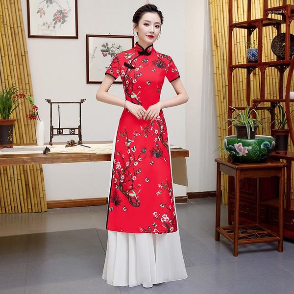 Ethnische Kleidung Frauen Vietnam Traditionelles Kleid Frau Vietnamesisch Ao Dai Langes Cheongsam Qipao Robe Orientale Partykleider China Kostüm