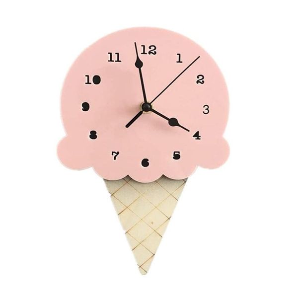 Orologi da parete Orologio moderno in legno a forma di gelato di cartone animato Arredamento per la camera dei bambini Interni casa Orologio per bambini silenziosoDa parete