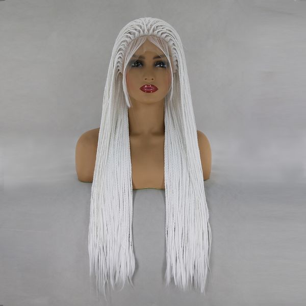 Parrucche per capelli umani BTWTRY Frontale in pizzo sintetico micro intrecciato bianco con parrucca per trecce in fibra resistente al calore per bambini per Black Womne 230217