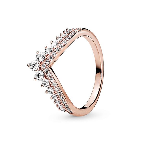 Pandora için gül altın prenses dilek yüzüğü gerçek gümüş cz elmas düğün tasarımcı takı kadınlar için kız arkadaşı hediye nişan yüzükleri orijinal kutu ile