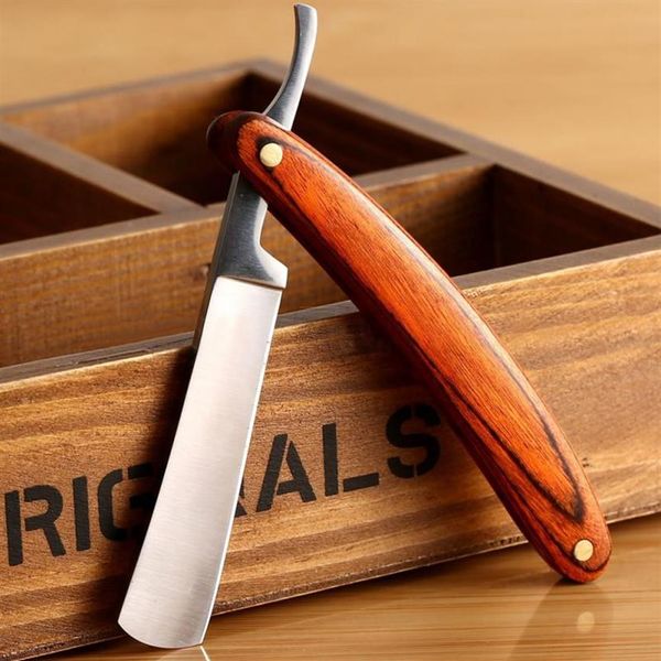 Strumenti per la depilazione del coltello da barba pieghevole in acciaio inossidabile con bordo dritto di buona qualità Manico in legno213y