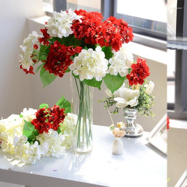 Dekorative Blumen künstliche Hortensie Blumenköpfe Home DIY Hochzeitsgartendekoration Gefälschte Flosen Wandpartyzubehör Vorräte