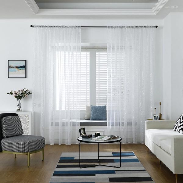 Cortina de cortina prateada cortinas de janela pura para sala de estar o quarto moderno tule voile organza cortinas de tecido