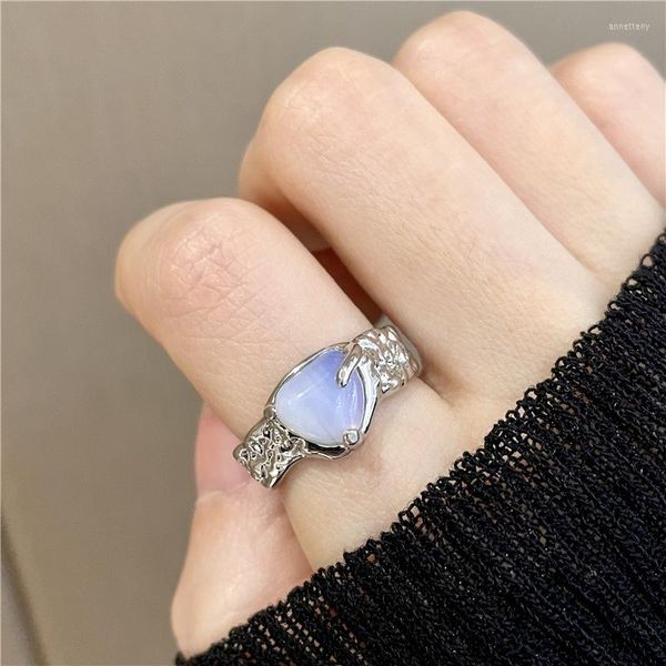 Rücken Ohrringe Einzigartiges Design Kristall Zeigefinger Ring Frauen Koreanische Mode Verstellbare Öffnung Herzförmiger einfacher Mondstein Schmuck