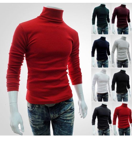 Coletes masculinos de alto chumbo suéter de coloração sólida manga longa de manga longa Sweaters de gola alta de malha de malha de malha de malha de malha