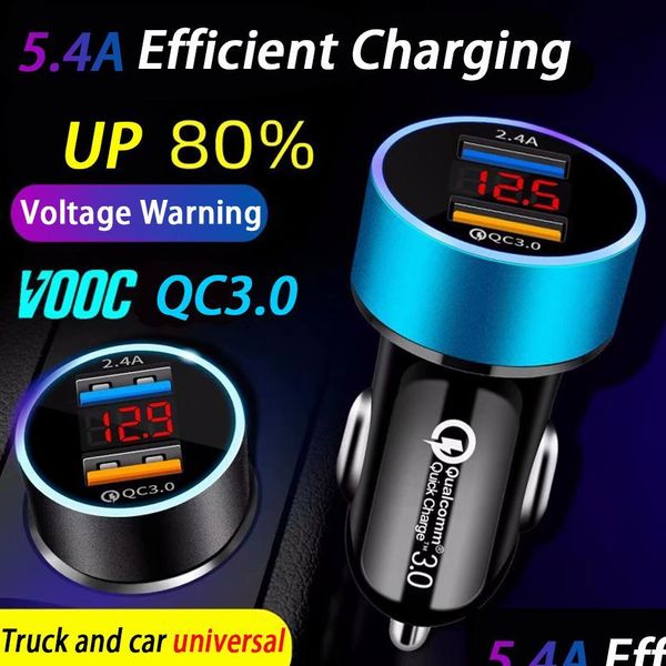 Car Dvr Car Charger Qc 3.0Add2.4A Dual Fast Usb Lcd Display 1224V Presa accendisigari Adattatore di alimentazione Aggiornato dotato Drop Delive Dhter