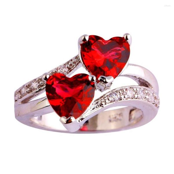 Обручальные кольца Сердце Ручное Красное, В то время как кубическая циркония серебряный цвет размер 6 7 8 9 10 для романтических красивых женщин подарки