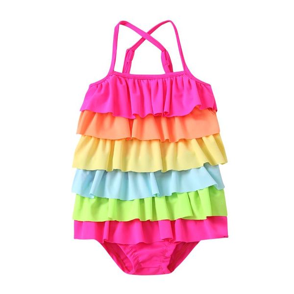 Tute Bambini Neonate Carino Senza maniche Colorato Volant Costume intero senza schienale Costumi da bagno Costumi da bagno Costumi da bagno