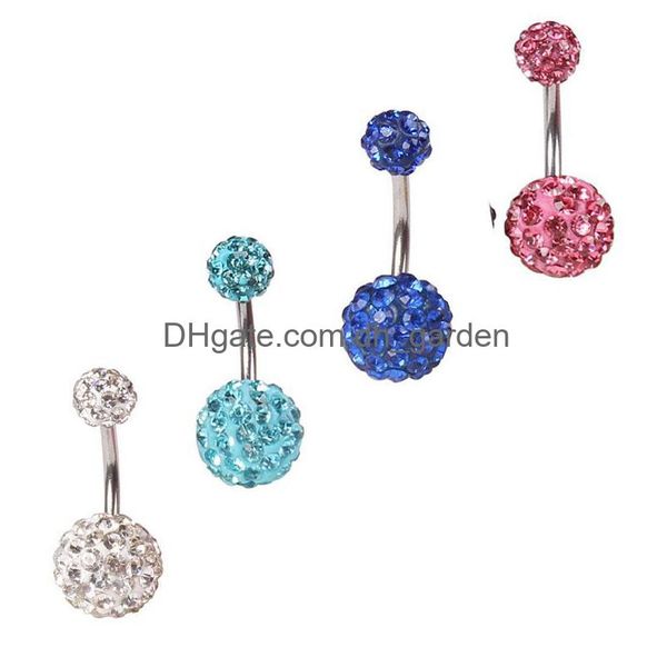 Göbek çan düğmesi halkaları kristal çift disko topu ferido göbek çubuğu yüzük shamballa piercing takı 10mm 30pcs 10 renk dro dhgarden dhyaf