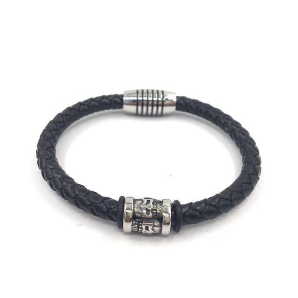 Charme Armbänder Mode Männer Schmuck Geflochtenes Leder Schwarz Runde Seil Schädel Armband Punk Männliche Handgelenk Band Geschenk SP0199