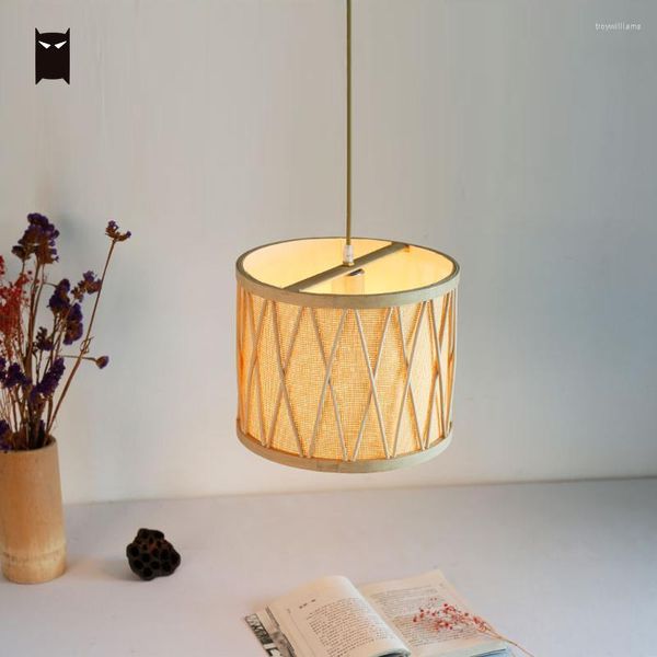 Lampade a sospensione Bamboo Wicker Rattan Shade Light Fixture Asian Japanese Simple Hanging Lampada da soffitto per sala studio da tè Lampadina Edison E27