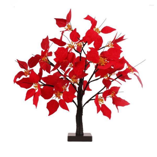 Decorações de Natal 1PC Poinsettia Artifical Led Tree Night Light Holiday Gifts for Home Decoration 50cm Simulação 50 13 13cm Tabela