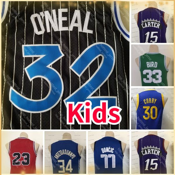 New 77 Luka Youth Jersey Larry Doncic Bird Jayson Curry James Harden Tatum 32 Shaquille ONeal Stitched Michael Branco Azul Vermelho Crianças