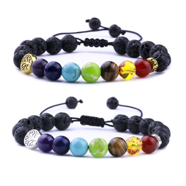 Charm Armbänder Naturstein 7 Chakra Black Lava Weave Baum des Lebens Aromatherapie Ätherisches Öl Diffusor Armband Für Frauen Männer Drop DHC30