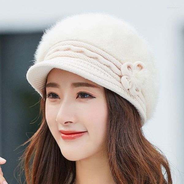 Mützen Beanie/Schädel Caps Warme Mädchen Winter Herbst Baskenmütze Hut Für Frauen Wolle Gestrickte Mom Pelz Solide Mode Dame kappe Herbst Weibliche Oliv22