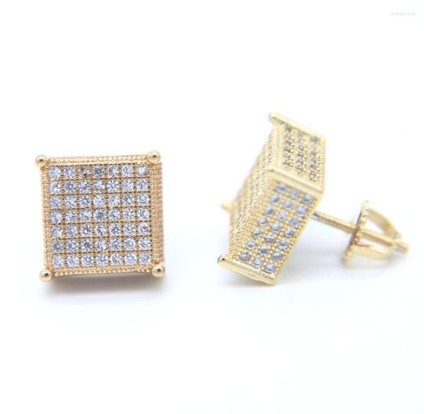 Orecchini a bottone Iced Out Bling Micro Pave Cz Square Cube Screwback Colore argento Vite posteriore Scintillante Donna Uomo Ragazzo Orecchino