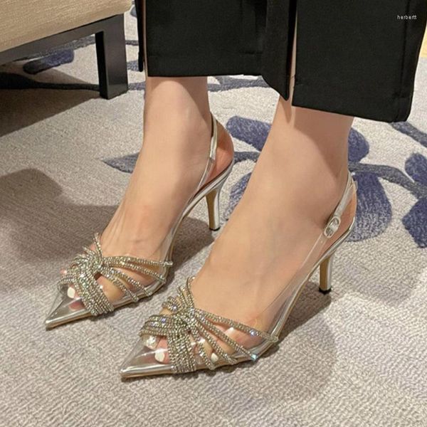 Sandalen 2023 Mode Frauen Spitz Kristall Transparent Weibliche Pumpe Dünne High Heel Slip-On Solide Sexy Damen Sommer Schuhe