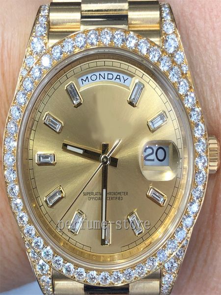 Роскошные наручные часы Automatic 2023 QC Brand Day Date 40 Champagne Baguette Diamond Dial 228238 Box Papers на официальном сайте