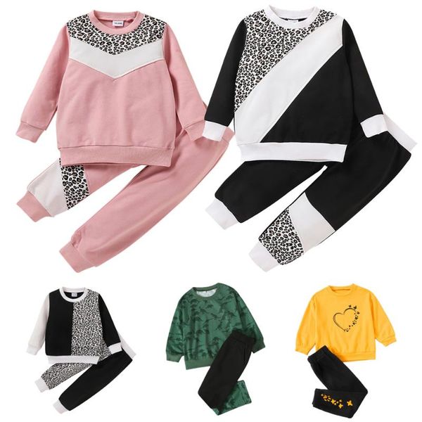 Kleidungssets Herbst Langarm Baby Jungen Mädchen Leopard Cartoon Trainingsanzug Lässige Hoodies Set Kinder Kleidung Pullover Hosen 2 Stücke Anzug 1-6