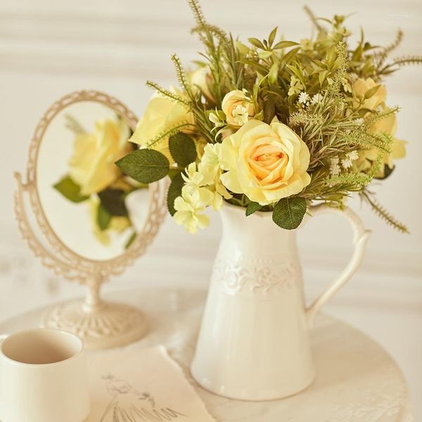 Fiori decorativi Rose Seta bianca artificiale Peonia Cielo blu di alta qualità Bouquet da sposa Decorazione della tavola di nozze Vasi per feste Decorazioni per la camera