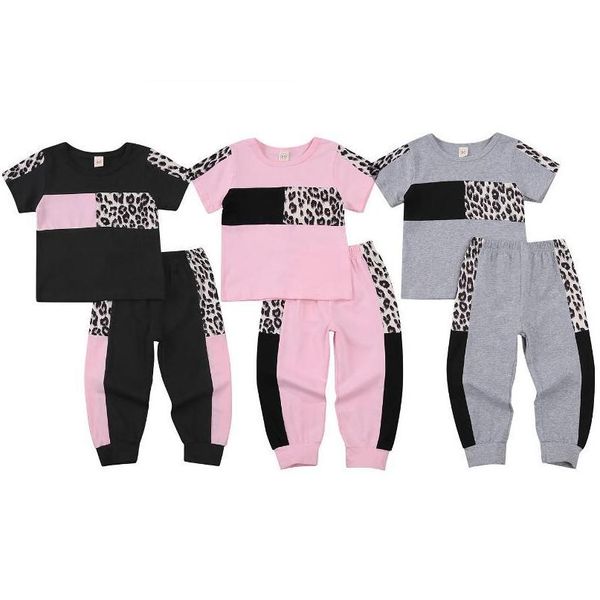 Auto DVR Kleidung Sets Kleinkind Kleine Mädchen 2 stücke Kurzarm Top Leopard Sommer Baumwolle Trainingsanzug Kleidung Drop Lieferung Baby kinder Mater Dhkr5