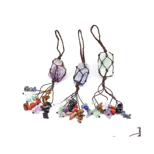 Charms Fashion Handwoven Natural Stone 7 Chakras Crystal Crystal Rough Tassel Hang Pendants автомобиль задний визит зеркал подвеска