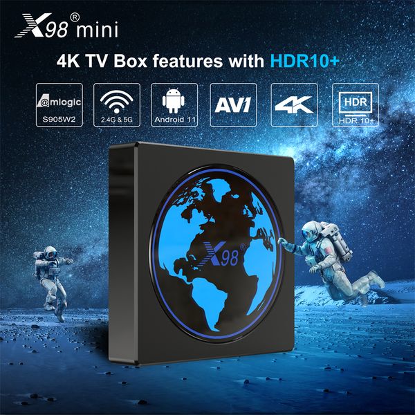 X98 mini TV Box Android 11.0 Amlogic S905W2 4GB 32G 64GB prise en charge AV1 2.4G 5G double WiFi BT lecteur multimédia décodeurs