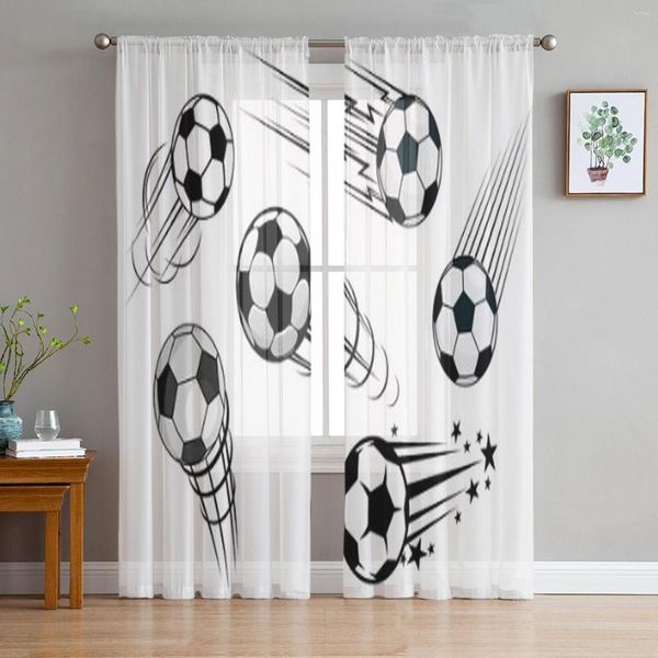 Tenda Eccesso di velocità Palloni da calcio Palloni da calcio Nero Bianco Chiffon Tende trasparenti per soggiorno Decorazioni per la camera da letto Finestra Voiles Tulle