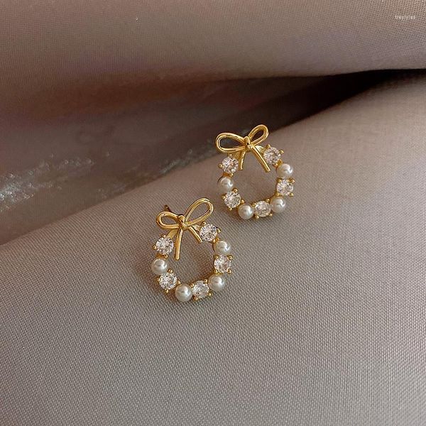 Hengste Ohrringe Korean Elegant Trendy Runde Kristallkranz Bug für Frauen Imitation Perlen Schmuck Hochzeitsgeschenk