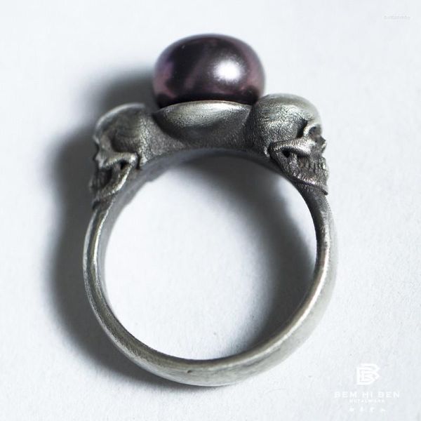 Anéis de cluster bem oi ben ben masculino feminino skull ring925 esterlina prata original design hand feito punk escuro personalizado