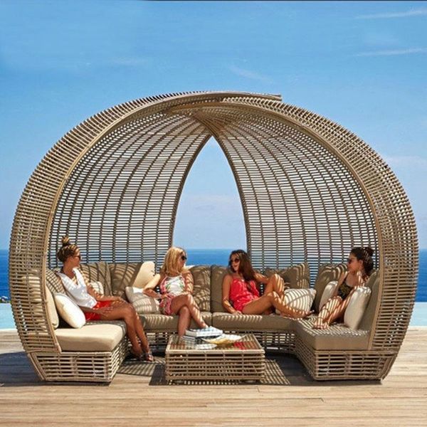 Mobili da campeggio Letto in rattan per esterni El Resort Spring Pool Divano rotondo Tempo libero di fascia alta Grande