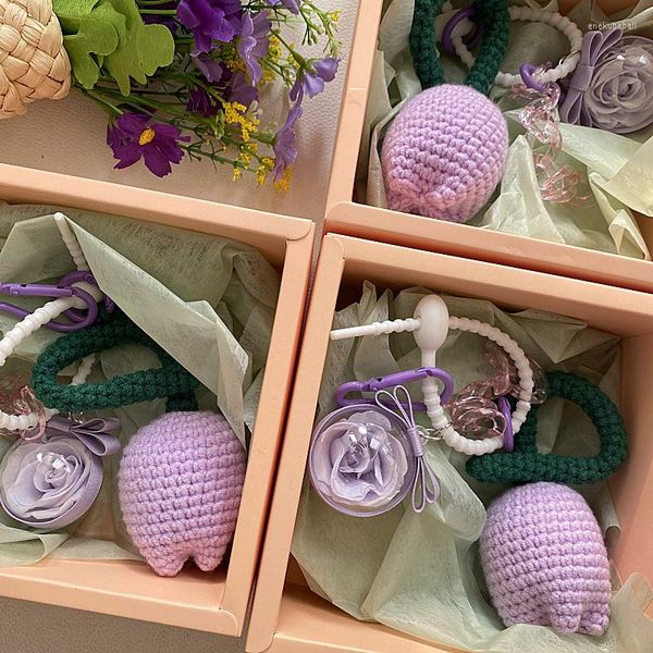 Chaveiros eternos tulipas tecidas pingentes de cadeia -chave romântico Taro Purple Day's Day's Gift