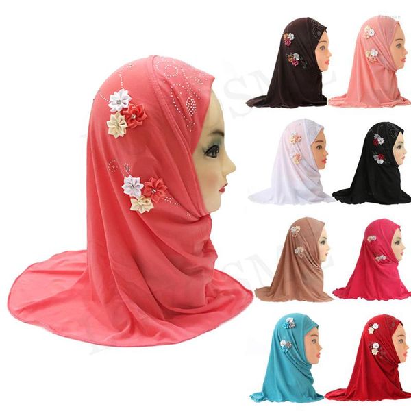Flores de roupas étnicas menina amira hijab fit 2-6 anos crianças lenços de idade puxam no lenço islâmico da cabeça muçulmana Ramadan