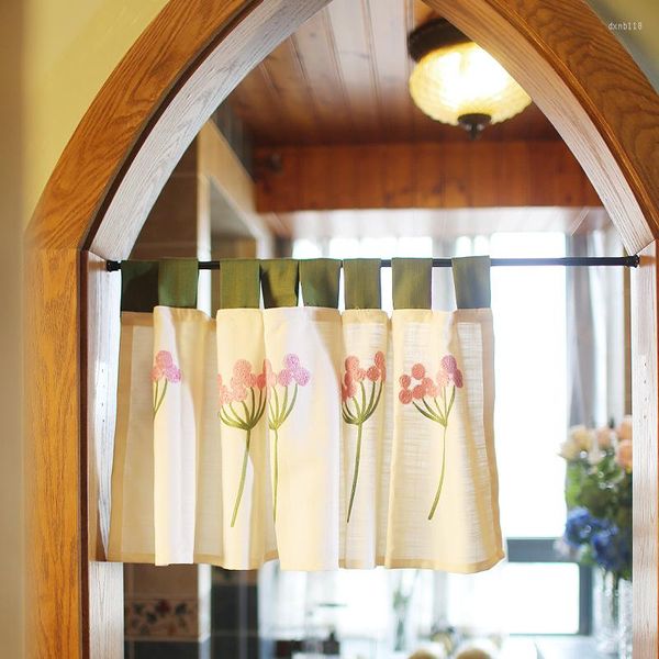 Занавес наполовину подвесной модный розовый одуванчик рисунок льняная сельская местность кофе коротко для кухонного шкафа двери