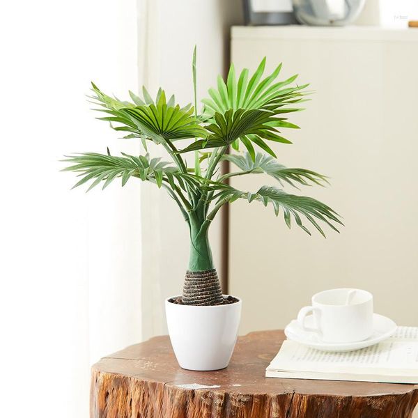 Flores decorativas 40 cm de palmeira artificial plantas tropicais folhas de seda em vasos de seda de 8 cabeças de cabeça para casa para casa