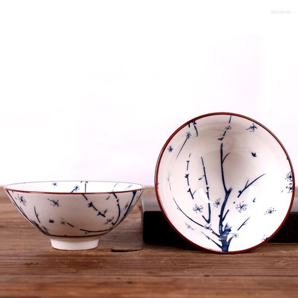 Xícaras pires de chá de cerâmica conjunto de chá japonês pequeno copo pequeno único azul antigo e branco de porcelana Master Bowl Bowl