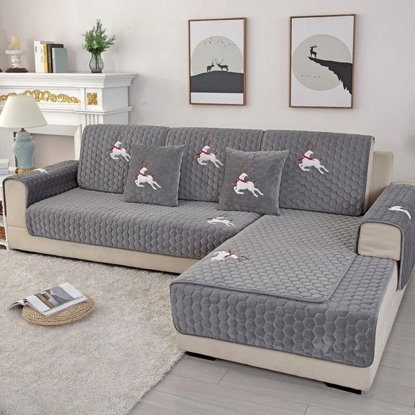 Stuhlhussen Abdeckung Sofa Wohnmöbel Verdickter kurzer Plüsch Rutschfester moderner einfacher einfarbiger Kissenstuhl