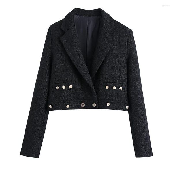 Giacche da donna per donne 2023 vestiti di moda manica lunga pulsante casual tweed blazer taccoletto intagliato a doppio petrolio nero