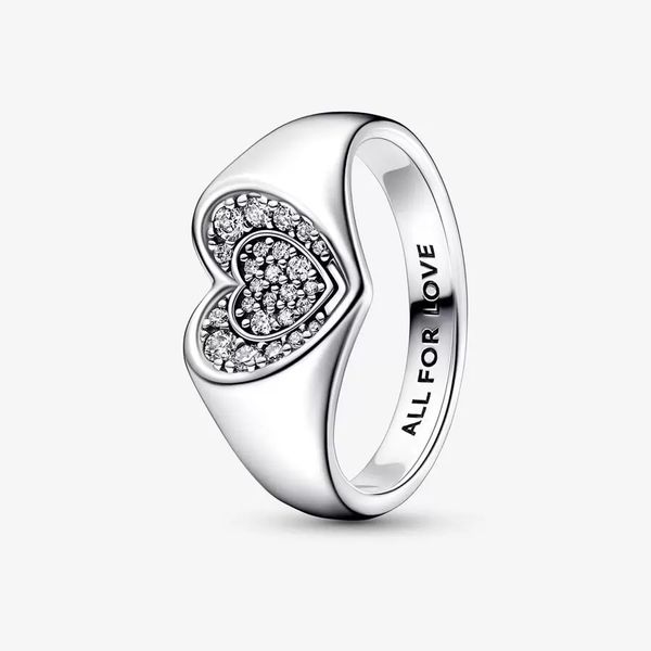 925 Sterling Silber Strahlendes Herz Pflastern Siegelring Für Frauen Hochzeit Ringe Mode Verlobung Schmuck Zubehör