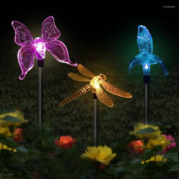 Multicolor LED Solar Prato Lampada Uccello Farfalla Libellula Alimentato Giardino Paesaggio Luce Esterna Impermeabile Spina di Terra