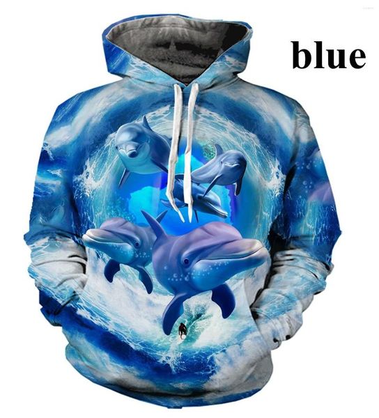 Felpe con cappuccio da uomo Moda Animal Dolphin Stampa 3D Felpa casual a maniche lunghe da uomo/donna stile originale