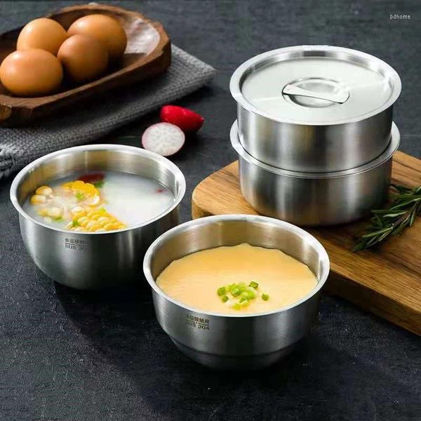 Tigelas 1pc aço inoxidável tigela de ovo cozido no vapor com tampas salada de frutas sobremesas sopa de mesa ramekin recipiente de pudim de assadeira mini pote